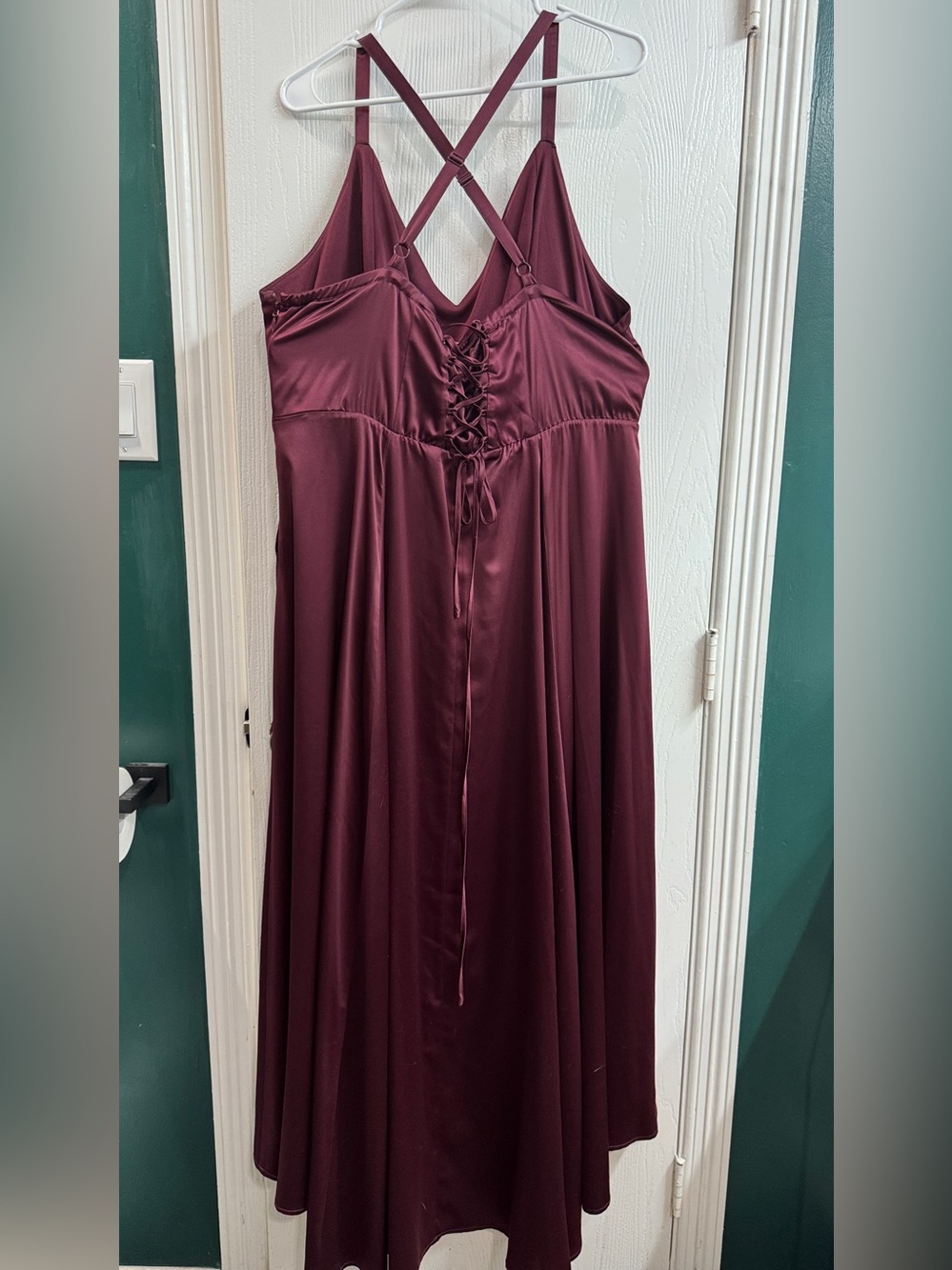 torrid Wine High-Low Satin Dress with Strappy Back - Picture 2 of 8
